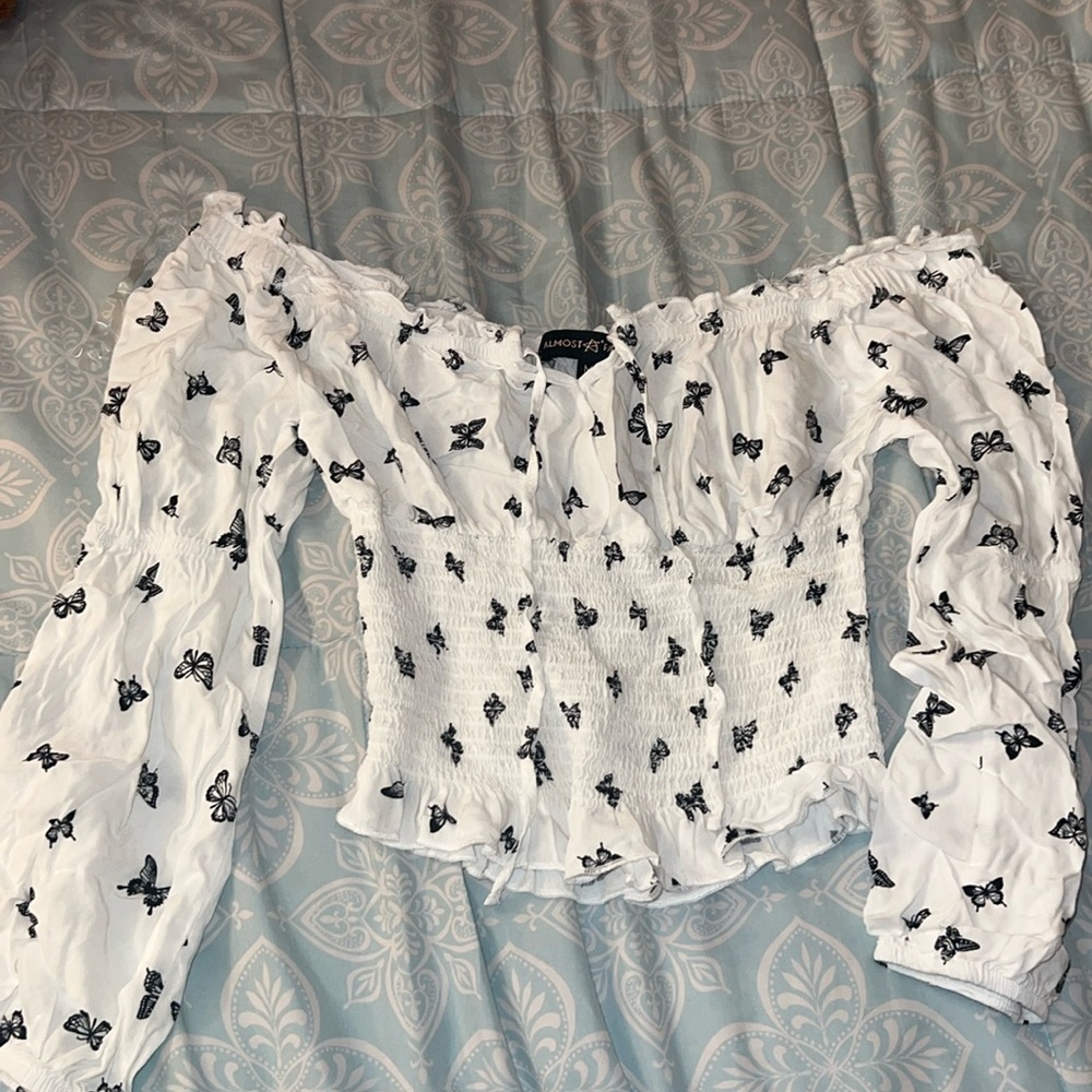 White with butterflies medium blouse